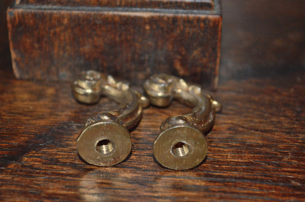 Antique Pair French Hooks Brass Drapery Tie Backs Brackets Hardware - Antique Flea Finds - 2
