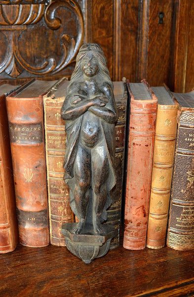 Antique German Carved Wood Caryatid Female Figure Standing On Pedestal Base - Antique Flea Finds - 2