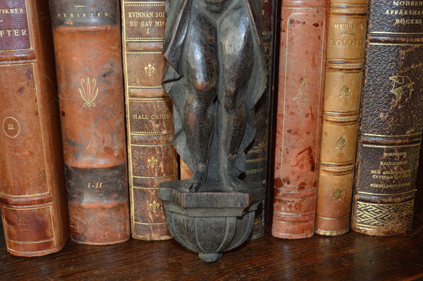 Antique German Carved Wood Caryatid Female Figure Standing On Pedestal Base - Antique Flea Finds - 3