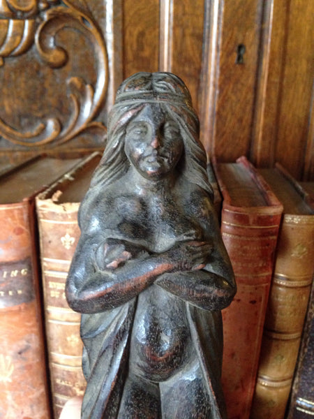 Antique German Carved Wood Caryatid Female Figure Standing On Pedestal Base - Antique Flea Finds - 1