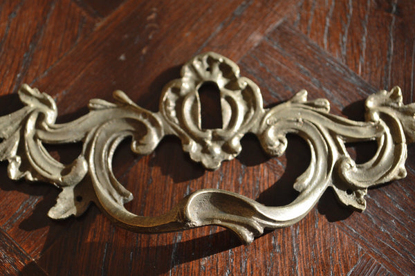 Antique  French Bronze Drawer Pull Escutcheon Handle Hardware - Antique Flea Finds
