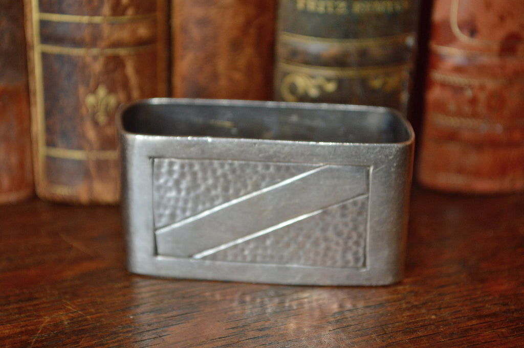 Antique French Hallmarked Napkin Ring Silverplate Serviette No Monogram Hammered Design - Antique Flea Finds - 1